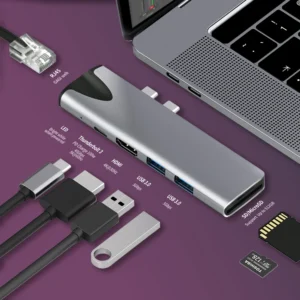 Adaptador USB 3,1 tipo C a RJ45, HDMI, 4K, Thunderbolt 3, con Hub 3,0, ranura para lector SD TF, para MacBook Pro PD/Air